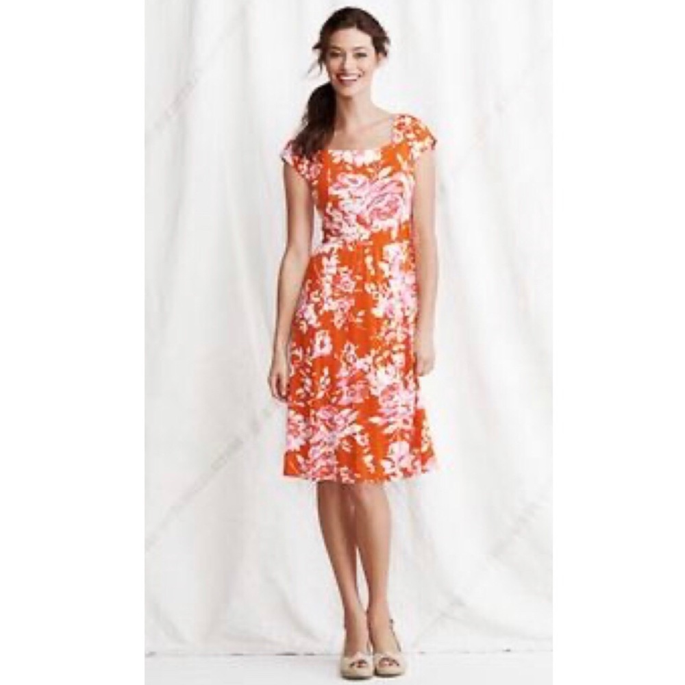 Like new LANDS’ END Orange Floral Dress